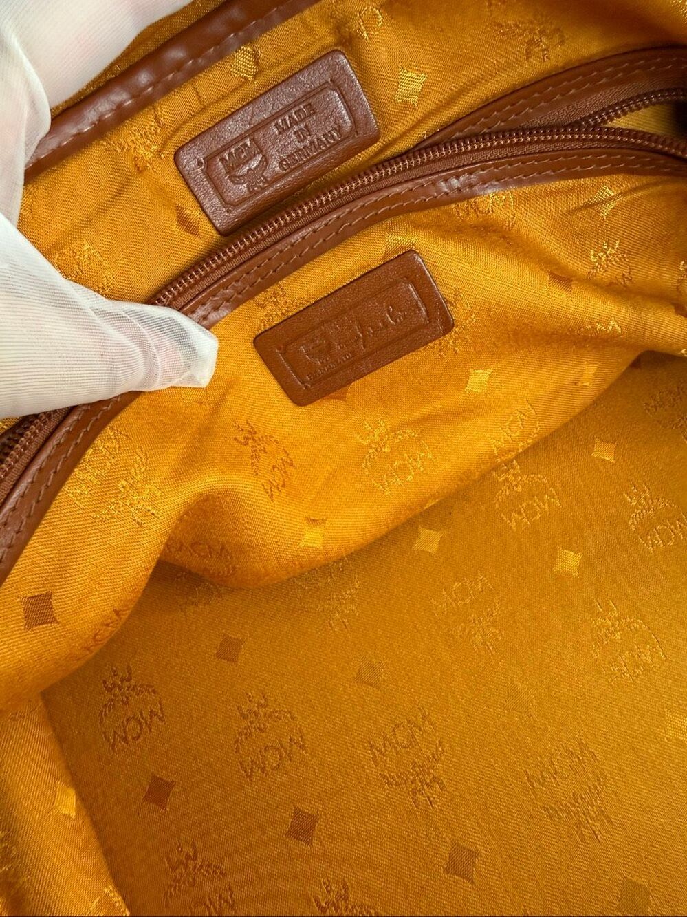 Mcm Viseto Cognac Leather Weekender Round Duffle Bag w/ handle coupler wrap 55cm - Picture 10 of 15
